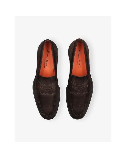 Santoni Black Easy Suede Loafers