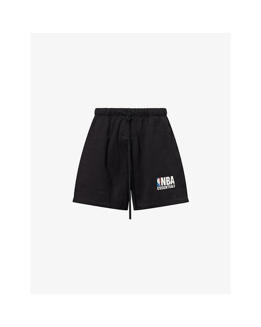 Fear Of God Black Fog X Essentials X Nba Relaxed-Fit Brand-Print Cotton-Blend Shorts for men