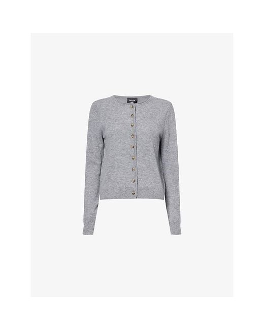 ME+EM Gray Round-Neck Long-Sleeve Cashmere Cardigan