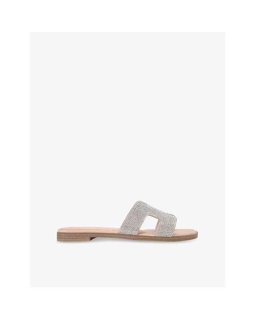 KG by Kurt Geiger White Raven Bling Faux-Leather Flat Sandals