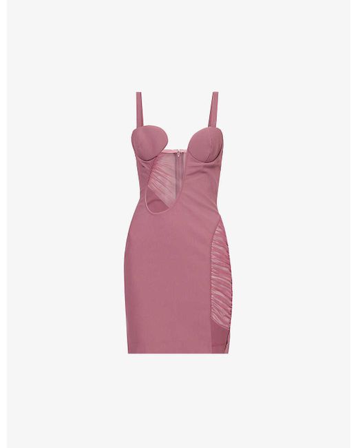 Nensi Dojaka Pink Gathered-panel Sweetheart-neckline Stretch-woven Mini Dress