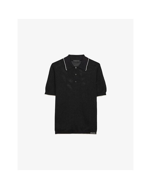 Prada Black Logo-Intarsia Silk-Cotton Polo Shirt for men