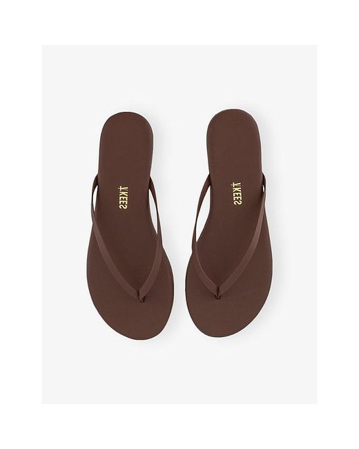 TKEES Brown Lily Nude Foundations Leather Flip-Flops