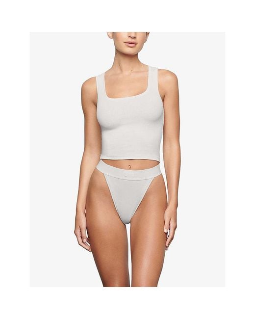 Skims White Scoop-Neck Ribbed Stretch-Cotton Tank Top