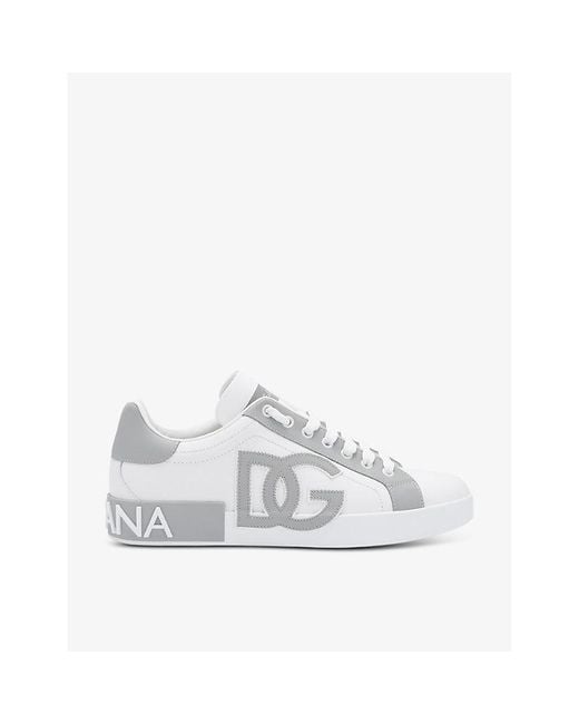 Dolce & Gabbana White Portofino Branded Leather Low-top Trainers for men