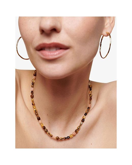 Monica Vinader Metallic Rio 18ct -plated Vermeil Sterling-silver, Peach Moonstone, Citrine And Tigers-eye Beaded Necklace