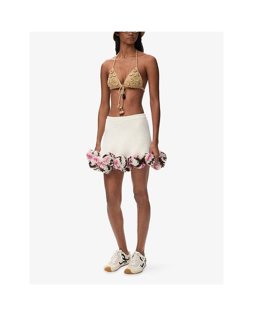 Loewe Pink X Paula's Ibiza Floral Pom-Pom Textured Cotton-Blend Mini Skirt