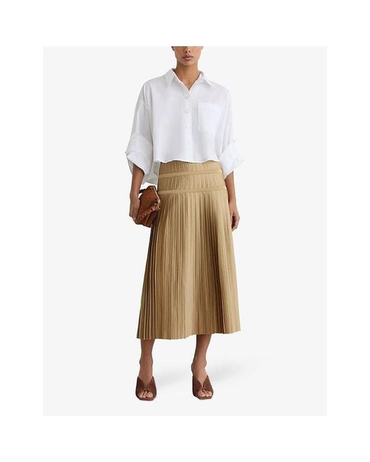 Reiss Natural Eva Pleated Woven Mini Skirt