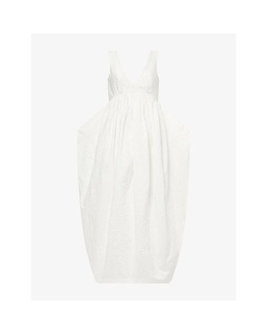 RÓHE Frames White Sculptural Textured Cotton-Blend Maxi Dress