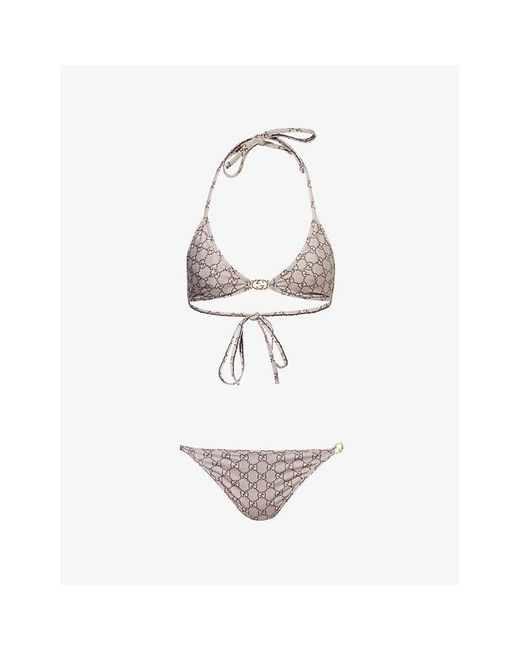 Gucci White Gg Supreme Logo-Embellished Bikini Set