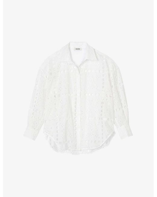 Sandro White Brodierie-anglaise Long-sleeve Woven Shirt