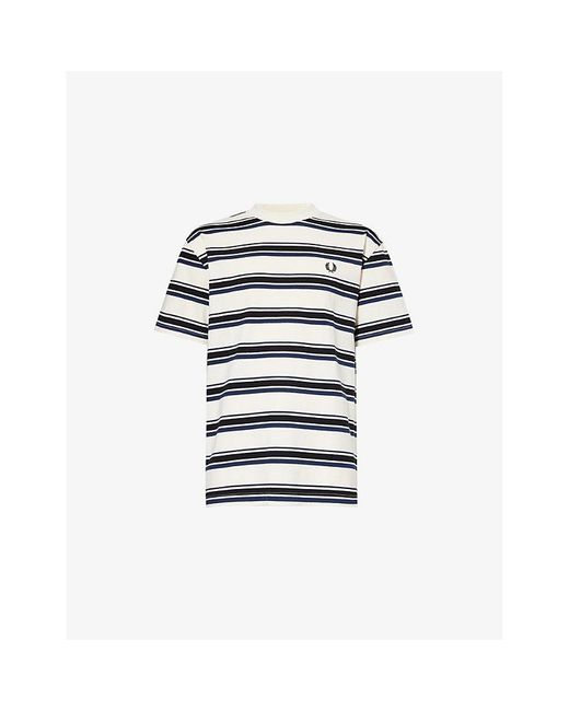 Fred Perry Blue Striped Short-Sleeve Cotton-Jersey T-Shirt Xxl for men