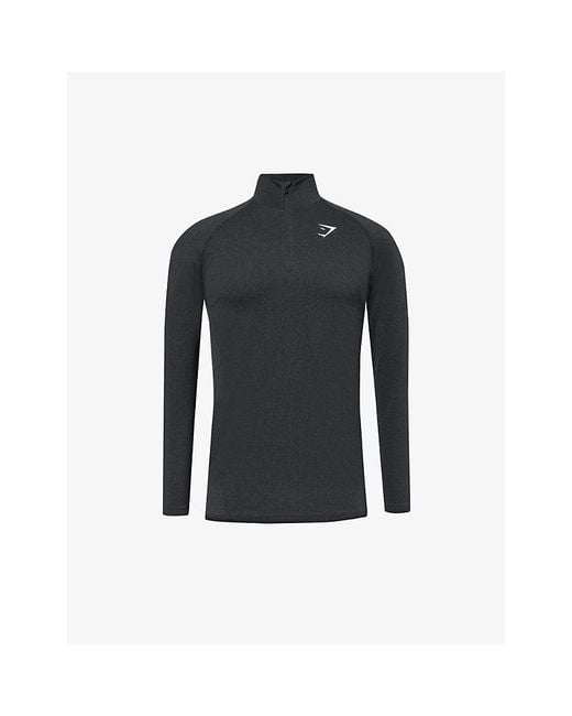 GYMSHARK Blue Vital Seamless Logo-Print Half-Zip Woven Top for men