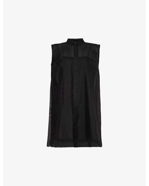 Sacai Black Collar Semi-sheer Cotton-blend Midi Dress