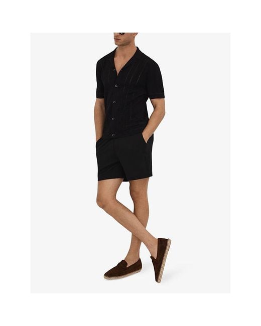 Reiss Black Newmark Elasticated-waist Slim-fit Stretch-woven Shorts for men