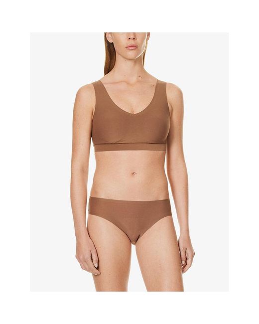 Chantelle Brown Soft Stretch Smooth V-Neck Crop Top