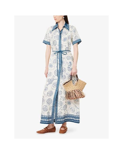 ALÉMAIS Blue Lucky Shirt Linen Midi Dress