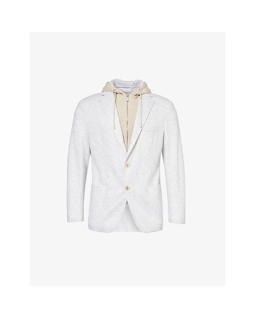 Eleventy White Hooded Notched-lapel Linen And Cotton-blend Blazer for men