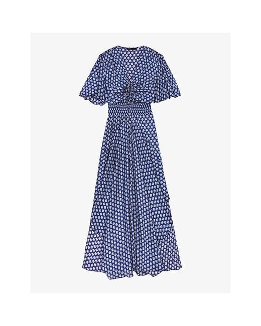 Maje Blue Floral-print Woven Maxi Dress