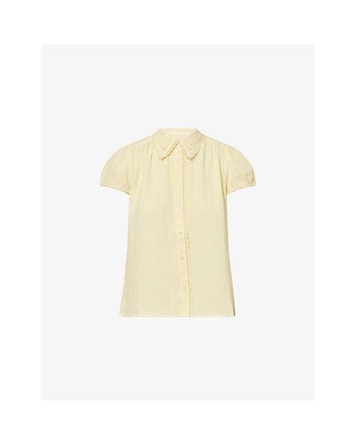 ME+EM Yellow Summer Trim Puff-Sleeve Cheesecloth-Cotton Blouse