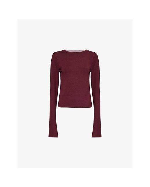 Jaded London Red Long-sleeved Mesh-panel Stretch-woven Top