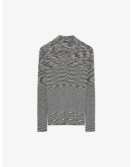 Joseph Gray Printed Knitted Stretch Merino-wool Polo Top