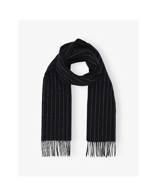 Reiss Black Pearson Pinstriped Wool And Cashmere Scarf for men