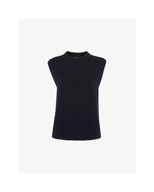 Whistles Blue Sleeveless Round-Neck Wool Vest