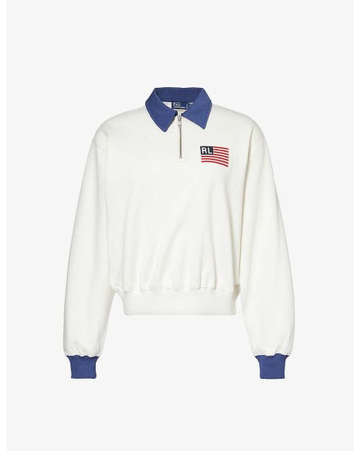 Polo Ralph Lauren White Flag Logo-print Cotton-blend Top