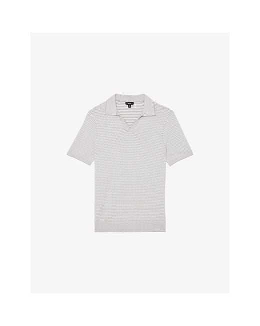 Reiss White Redbury Short-Sleeved Knitted Polo Shirt for men