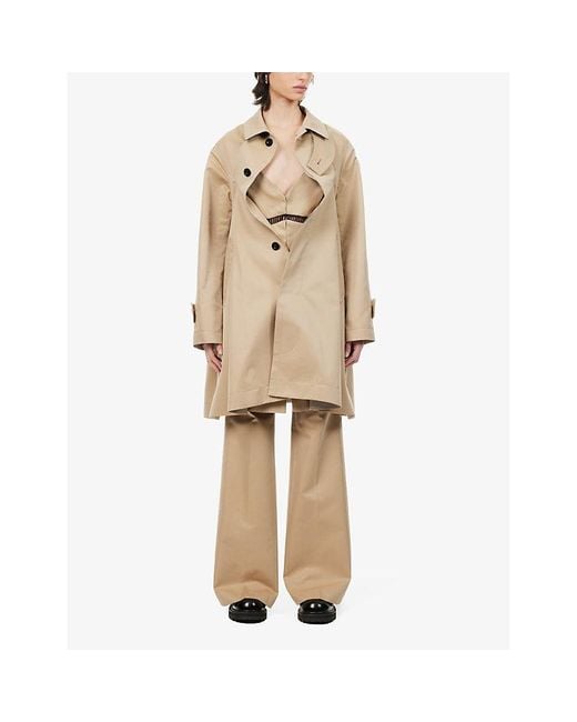 Sacai Natural Pin-tucked Pleat Deconstructed Cotton-blend Coat