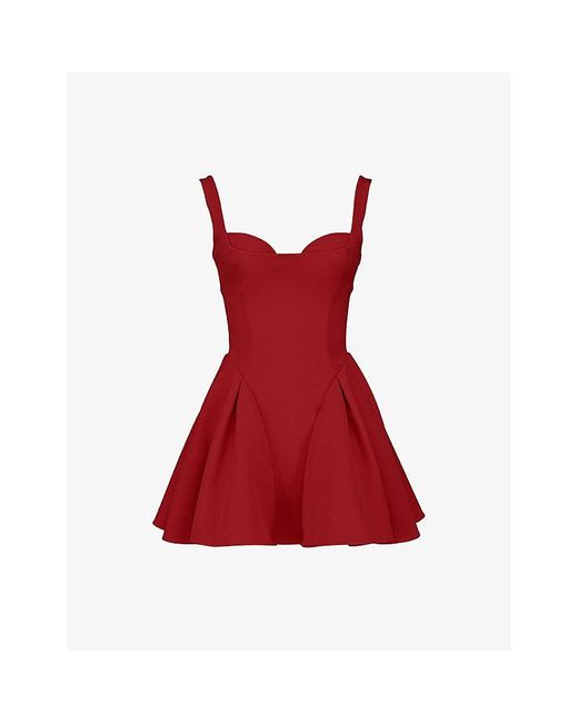 strapless red leather dress TIC TOC ARIZONA Embroidered Western Mini Dress – Strapless PU Leather Dress DARK RED / M main image 1