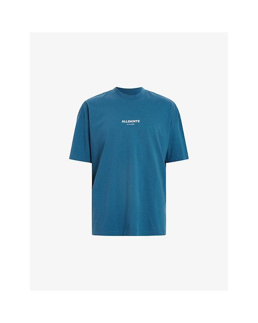 AllSaints Blue Subverse Logo-print Relaxed-fit Organic-cotton T-shirt for men