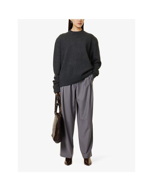 Frankie Shop Gray Ripley Pleated Wide-Leg Wool-Blend Trousers