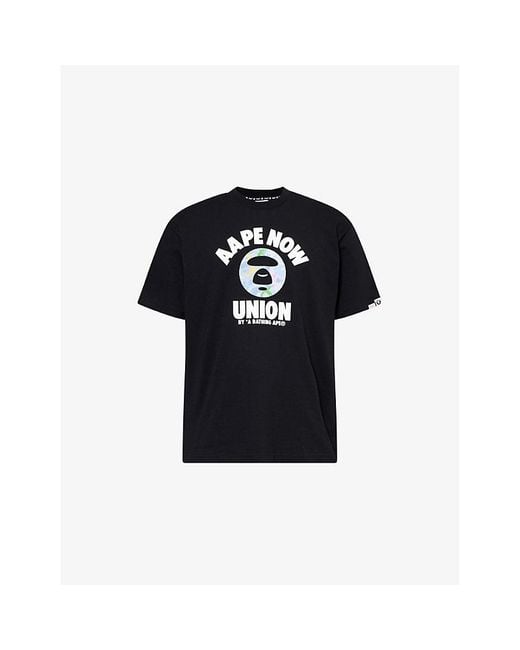 Aape Black Now Union Graphic-Print Cotton T-Shirt for men