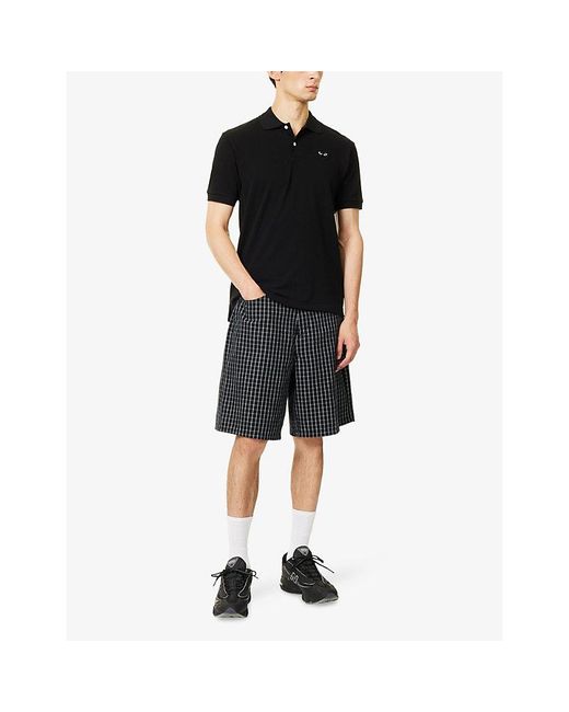 COMME DES GARÇONS PLAY Black Logo-Patch Short-Sleeve Cotton Polo Shirt for men
