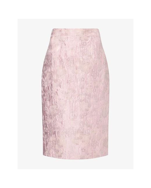 Huishan Zhang Pink Vania Floral Woven Midi Skirt