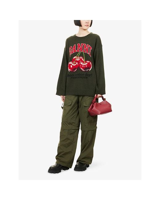 Ganni Red Oversized Logo Wool-Blend Jumper