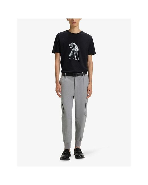 HUGO Black Dog-Print Short-Sleeved Cotton-Jersey T-Shirt for men