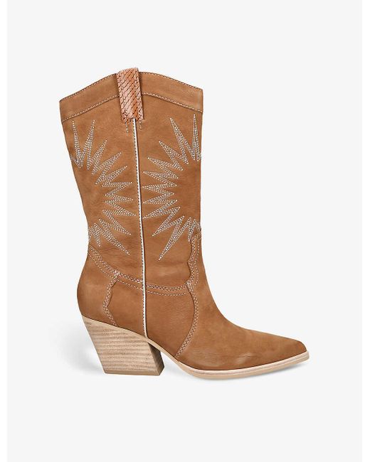 Dolce Vita Brown Lawson Sunburst-embroidered Leather Heeled Cowboy Boots
