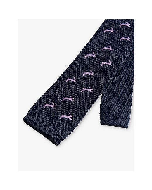 Ted Baker Blue Sanfred Hare-embroidered Knitted Tie for men
