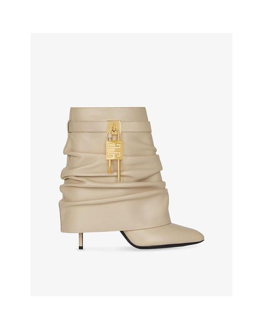 Givenchy Natural Shark Lock Stiletto Srunched Low Leather Heeled Ankle Boots
