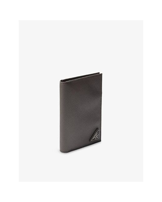 Prada Gray Saffiano Leather Passport Holder