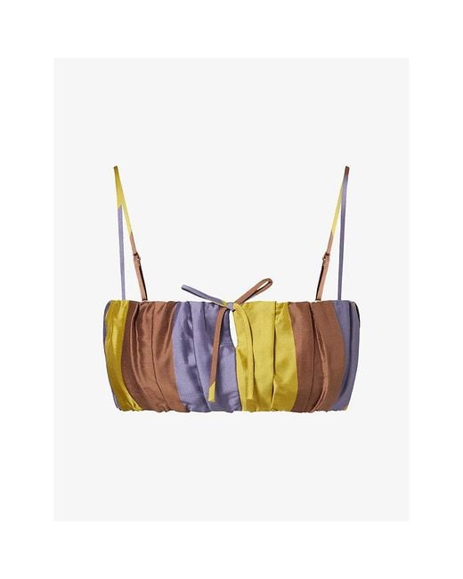 Staud Brown Sade Stripe Silk Top