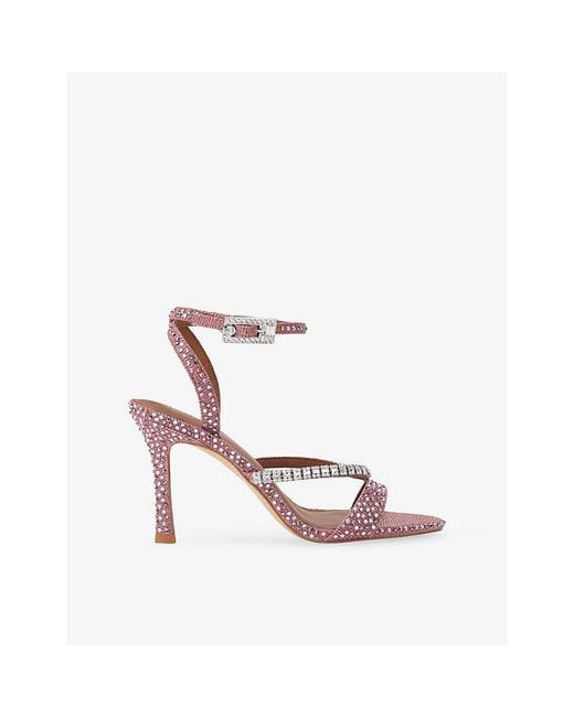 Kurt Geiger Pink Crystal-Strap Heeled Woven Sandals