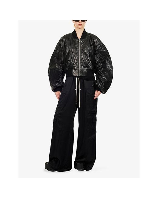 Rick Owens Black Secchia Cropped Leather Bomber Jacket