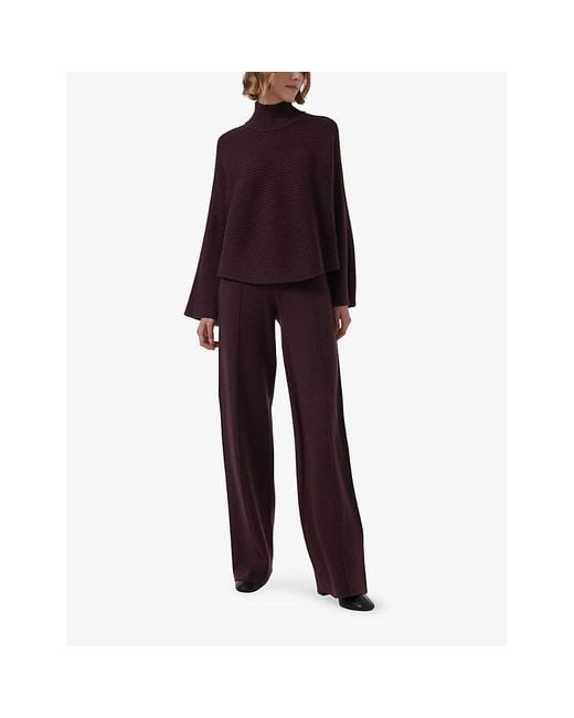 eem Purple Pintuck-Detail Wide-Leg Mid-Rise Knitted Trousers