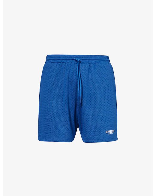 Represent Blue Owners Club Brand-print Mesh Shorts for men