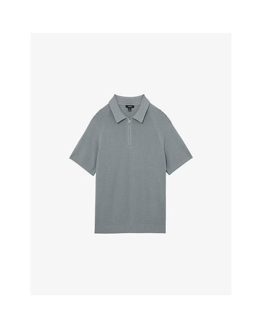Reiss Gray Estate Half-Zip Knitted Polo Top for men