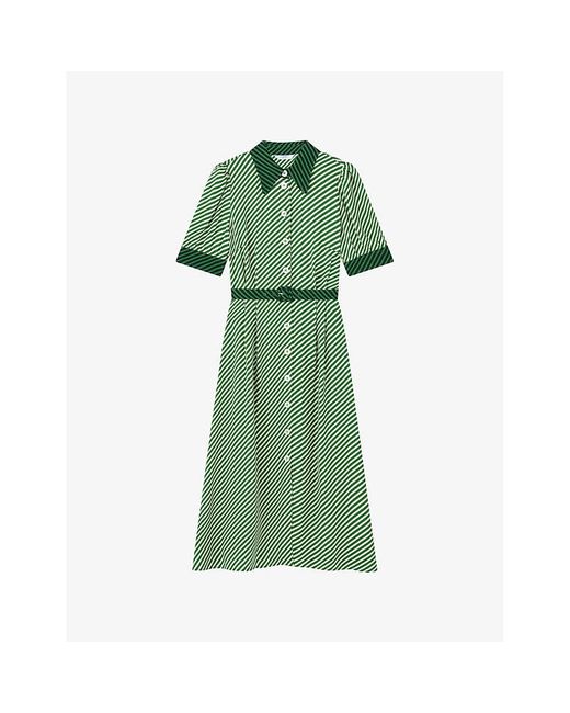 L.K.Bennett Green Valerie Polka-Dot Petite Woven Midi Dress